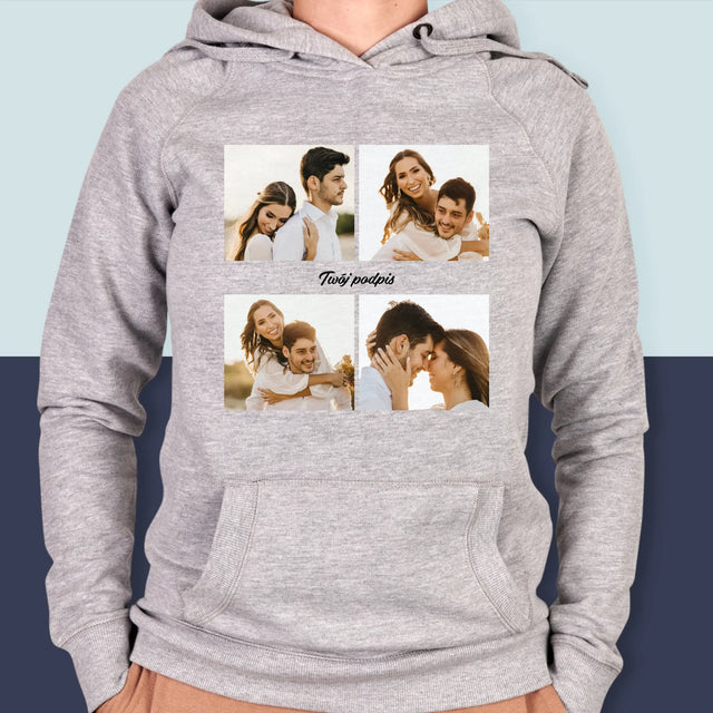 Fotokolaż: 4 Zdjęcia i Podpis - Bluza Damska z Kapturem