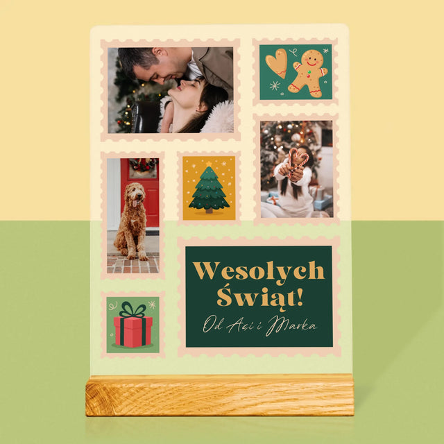 Fotokolaż: Świąteczne Znaczki Pocztowe - Wydruk Na Szkle Akrylowym