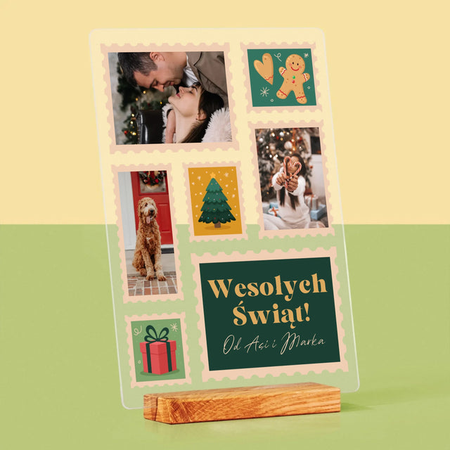 Fotokolaż: Świąteczne Znaczki Pocztowe - Wydruk Na Szkle Akrylowym