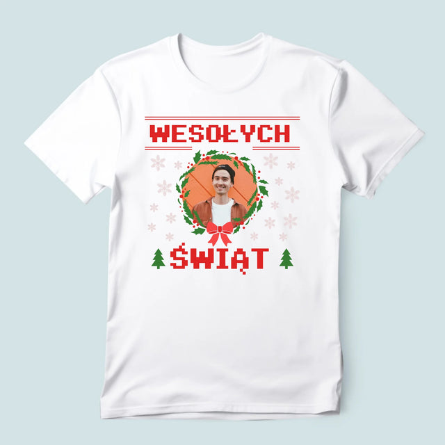 Zdjęcie I Podpis: Świąteczny Sweter - Koszulka Męska z Nadrukiem