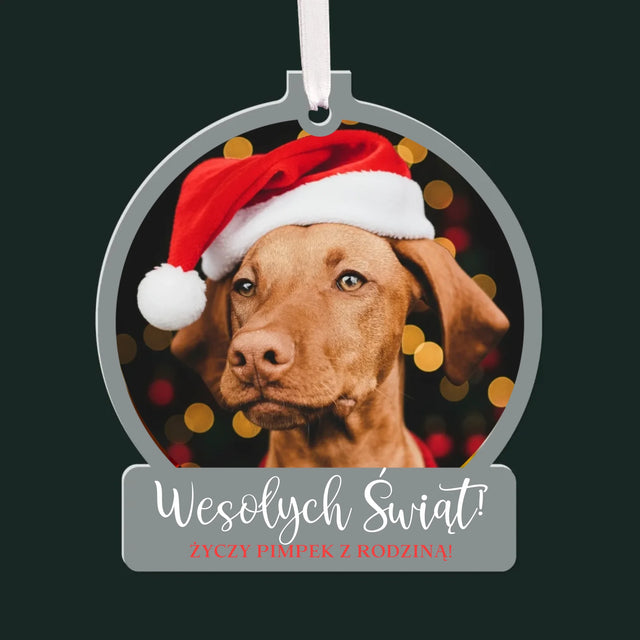 Zdjęcie I Podpis: Świąteczny Piesek - Bombka Świąteczna Kula