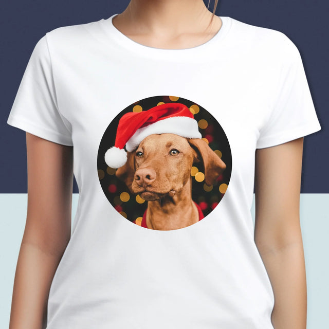 Zdjęcie I Podpis: Świąteczny Piesek - Koszulka Damska z Nadrukiem
