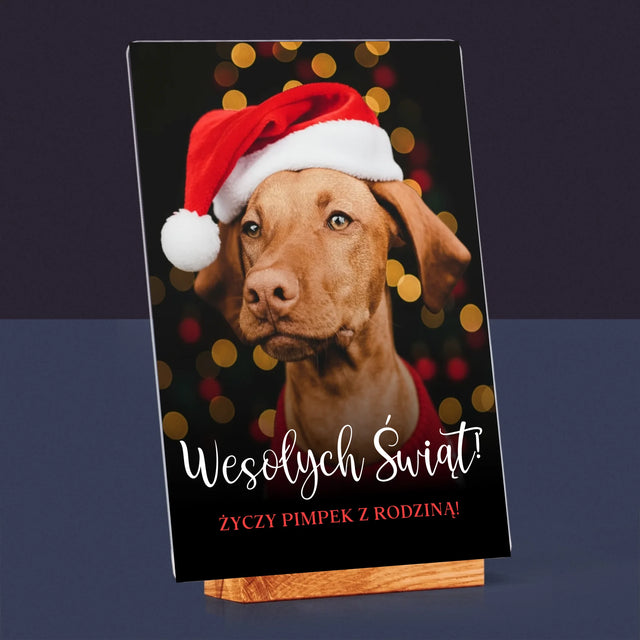 Zdjęcie I Podpis: Świąteczny Piesek - Wydruk Na Szkle Akrylowym