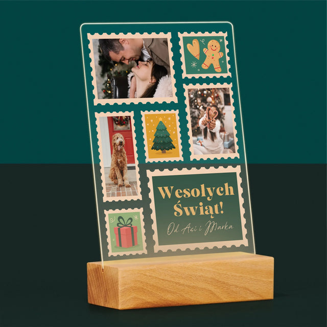Fotokolaż: Świąteczne Znaczki Pocztowe - Wydruk Na Szkle Akrylowym