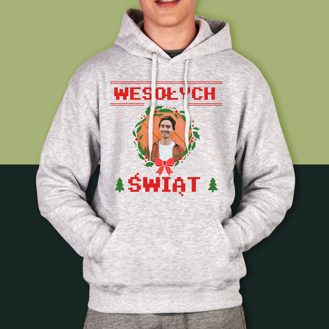 Zdjęcie I Podpis: Świąteczny Sweter - Bluza Męska Z Kapturem