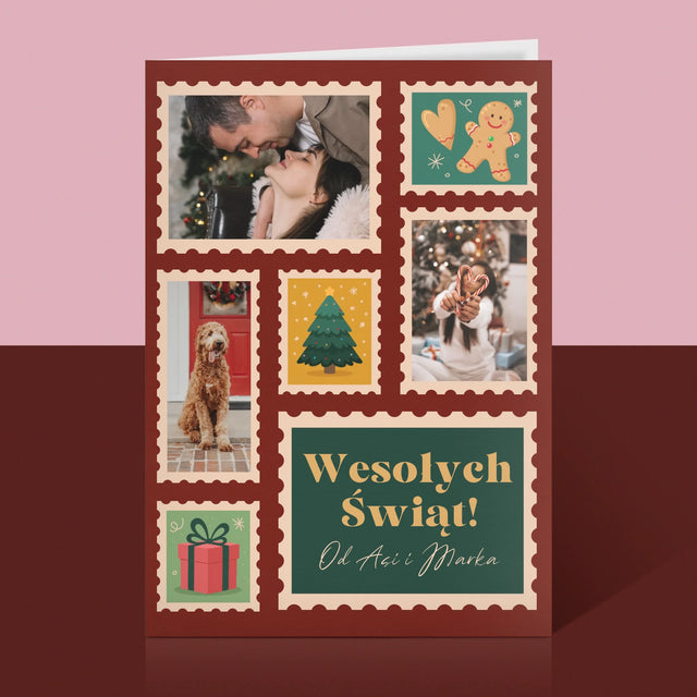Fotokolaż: Świąteczne Znaczki Pocztowe - Kartka z Życzeniami