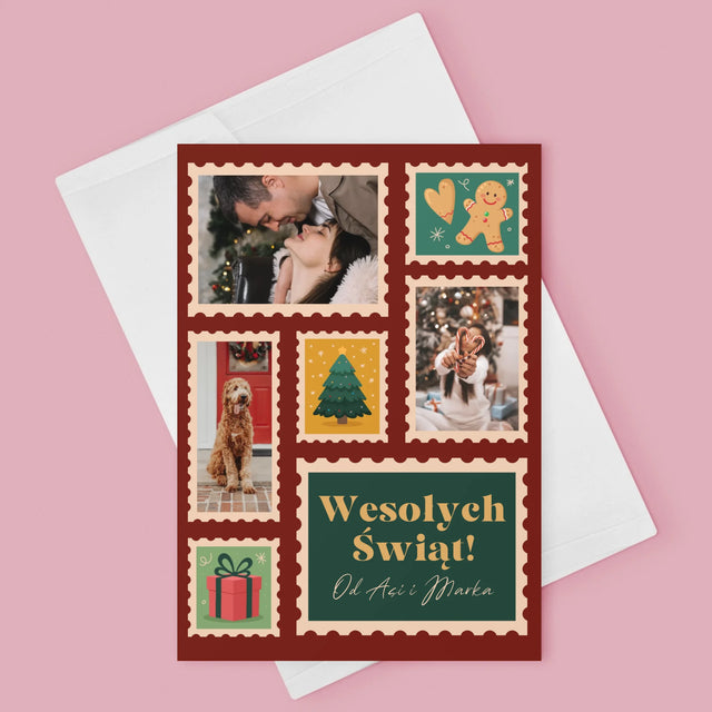 Fotokolaż: Świąteczne Znaczki Pocztowe - Kartka z Życzeniami