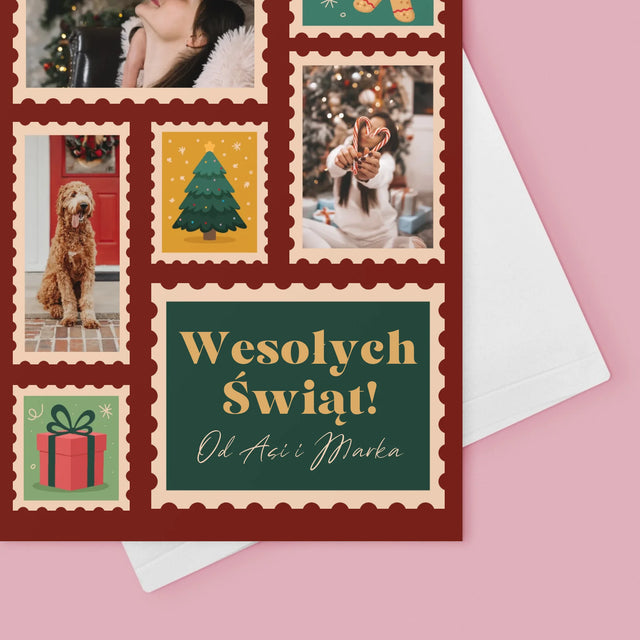 Fotokolaż: Świąteczne Znaczki Pocztowe - Kartka z Życzeniami