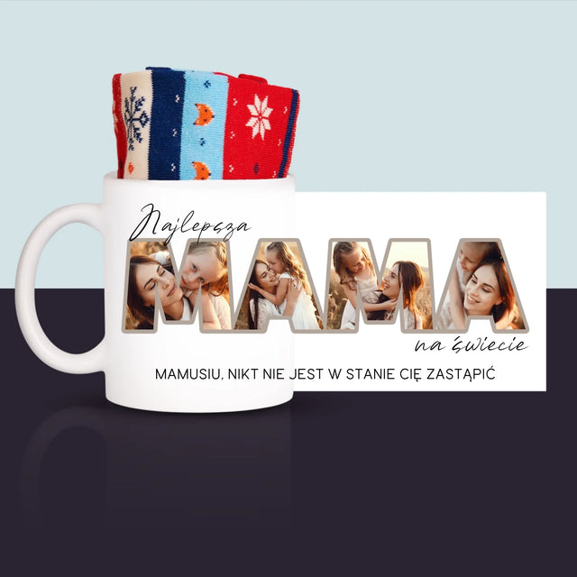 Słowo ze Zdjęć: Najlepsza Mama Na Świecie Zdjęcia - Zimowe Skarpetki w Kubku