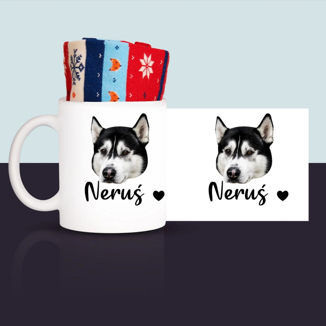 Twoja Postać: Głowa Twojego Pieska - Zimowe Skarpetki w Kubku