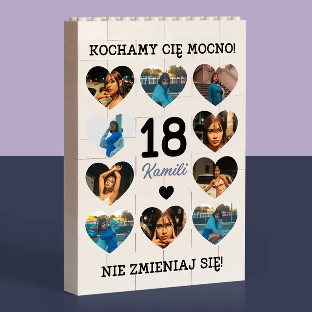 Fotokolaż: 18 Serca - Klocki LEGO z Nadrukiem