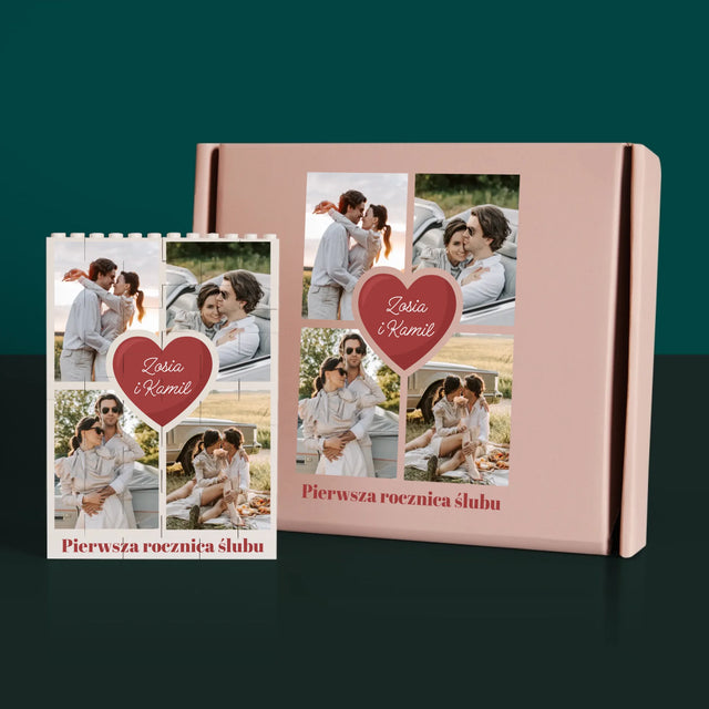 Fotokolaż: Pierwsza Rocznica Serce - Klocki LEGO z Nadrukiem