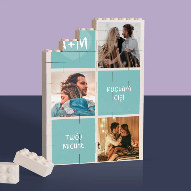 Fotokolaż: Kocham Cię Inicjały - Klocki LEGO z Nadrukiem