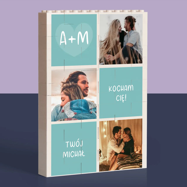 Fotokolaż: Kocham Cię Inicjały - Klocki LEGO z Nadrukiem