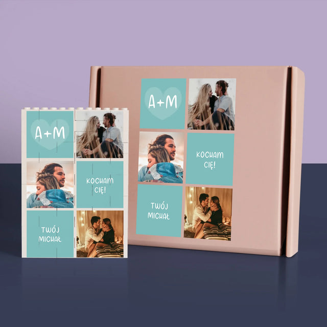 Fotokolaż: Kocham Cię Inicjały - Klocki LEGO z Nadrukiem