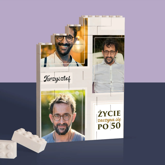 Fotokolaż: Życie Zaczyna Się Po 50 - Klocki LEGO z Nadrukiem