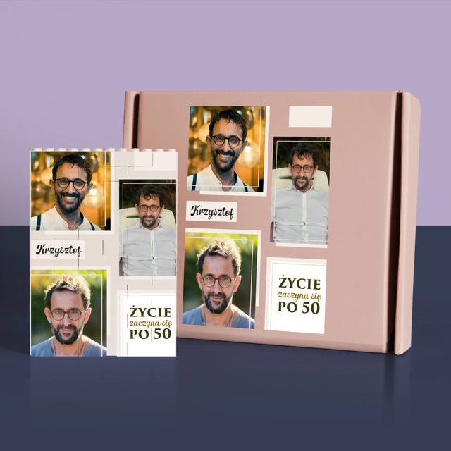 Fotokolaż: Życie Zaczyna Się Po 50 - Klocki LEGO z Nadrukiem