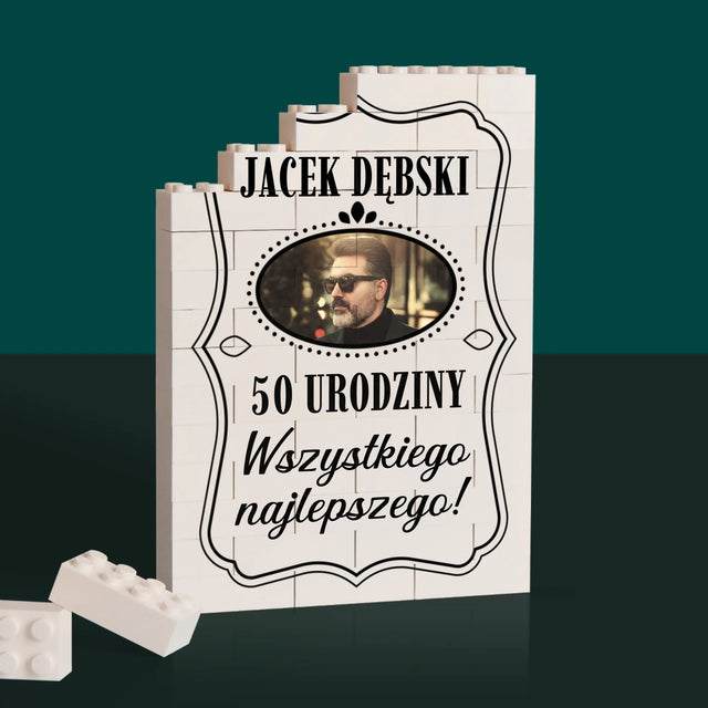 Zdjęcie i Podpis: 50 Urodziny Wszystkiego Najlepszego - Klocki LEGO z Nadrukiem