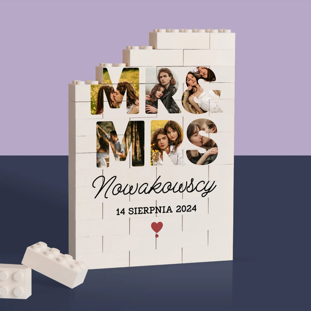 Słowo ze Zdjęć: Mr&Mrs - Klocki LEGO z Nadrukiem