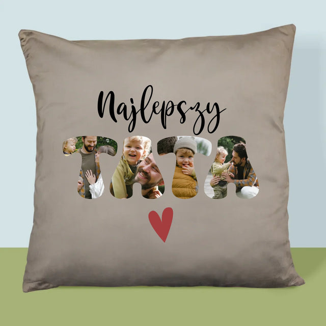 Zdjęcie I Podpis: Najlepszy Tata Serce - Poduszka z Nadrukiem