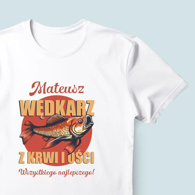 Imię i Podpis: Wędkarz z Krwi i Ości - Koszulka Męska z Nadrukiem