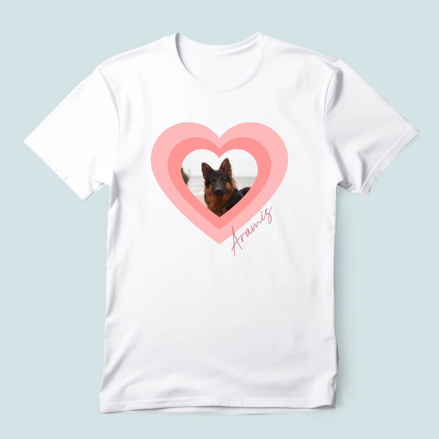 Zdjęcie i Podpis: Zdjęcie Pupila w Sercu - Koszulka Męska z Nadrukiem