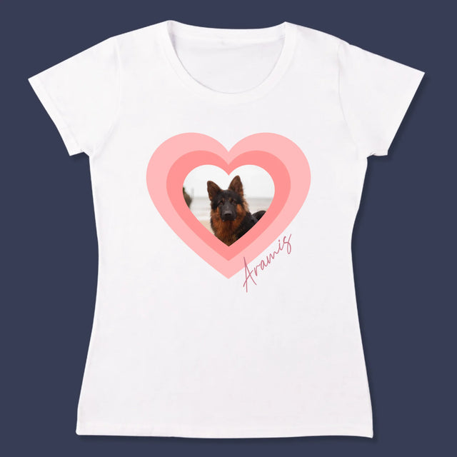 Zdjęcie i Podpis: Zdjęcie Pupila w Sercu - Koszulka Damska z Nadrukiem