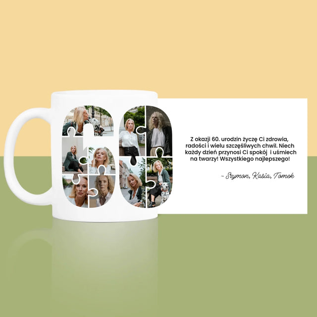 Kształt Ze Zdjęć: 60 Urodziny Puzzle - Kubek z Nadrukiem