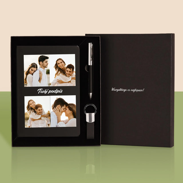 Fotokolaż: 4 Zdjęcia i Podpis - Zestaw z Notatnikiem