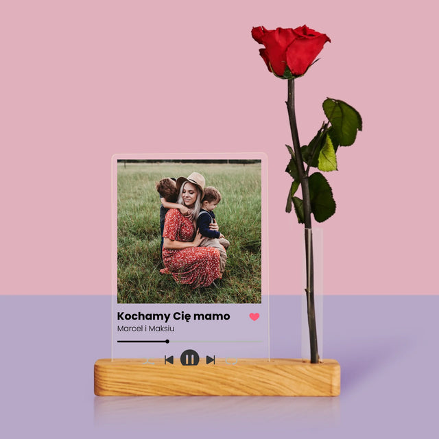Zdjęcie i Podpis: Kochamy Cię Mamo - Wydruk Na Szkle Akrylowym z Różą