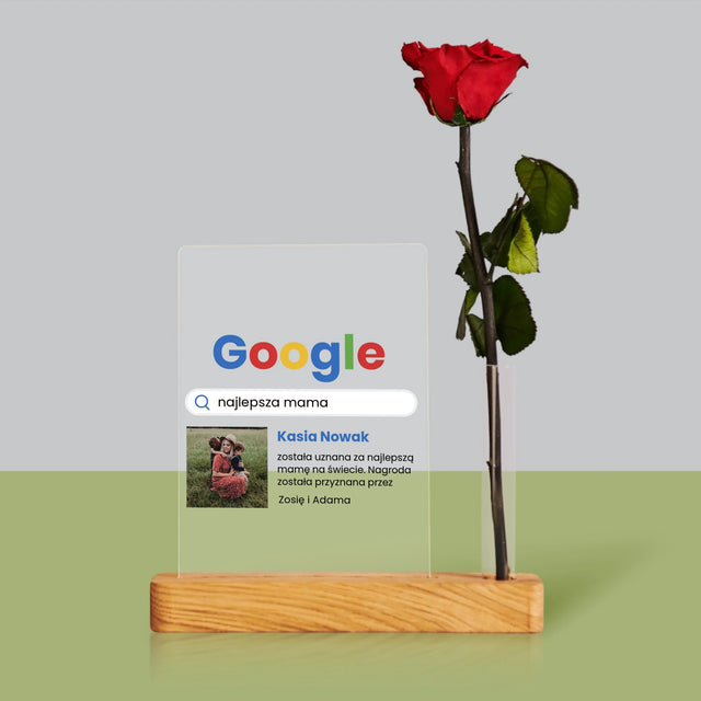 Zdjęcie i Podpis: Najlepsza Mama Wynik Google - Wydruk Na Szkle Akrylowym z Różą