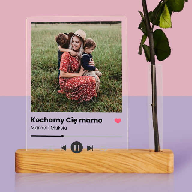 Zdjęcie i Podpis: Kochamy Cię Mamo - Wydruk Na Szkle Akrylowym z Różą