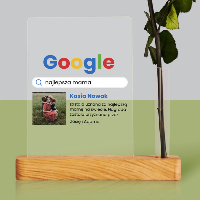 Zdjęcie i Podpis: Najlepsza Mama Wynik Google - Wydruk Na Szkle Akrylowym z Różą