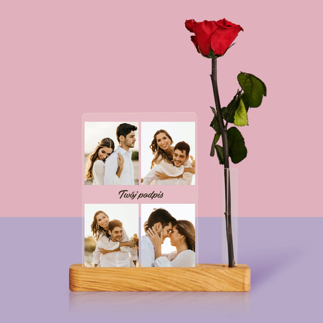 Fotokolaż: 4 Zdjęcia i Podpis - Wydruk Na Szkle Akrylowym z Różą