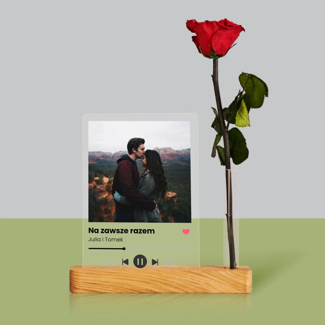 Zdjęcie i Podpis: Spotify - Wydruk Na Szkle Akrylowym z Różą