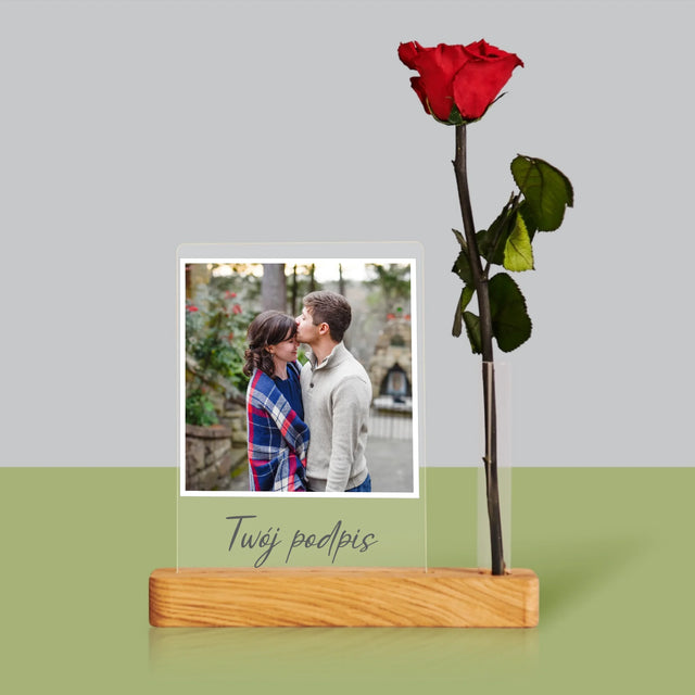 Zdjęcie i Podpis: Twoje Zdjęcie i Podpis - Wydruk Na Szkle Akrylowym z Różą