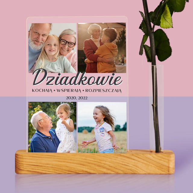 Fotokolaż: Kochani Dziadkowie - Wydruk Na Szkle Akrylowym z Różą