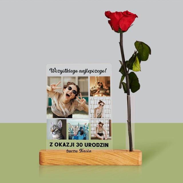 Fotokolaż: Urodzinowy - Wydruk Na Szkle Akrylowym z Różą
