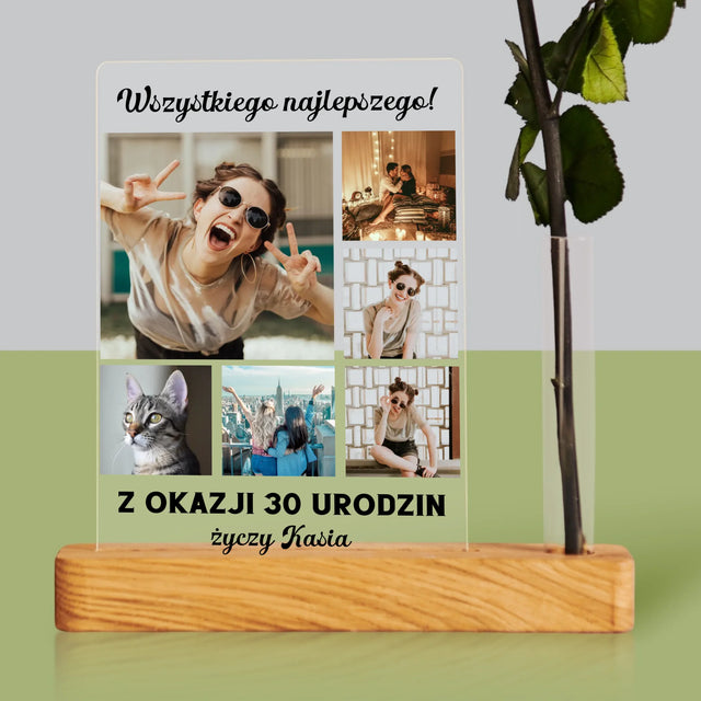 Fotokolaż: Urodzinowy - Wydruk Na Szkle Akrylowym z Różą