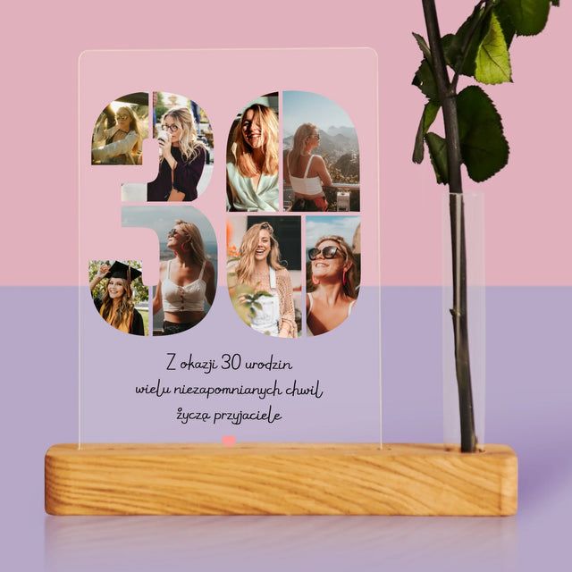 Fotokolaż: 30 Urodziny Życzenia - Wydruk Na Szkle Akrylowym z Różą