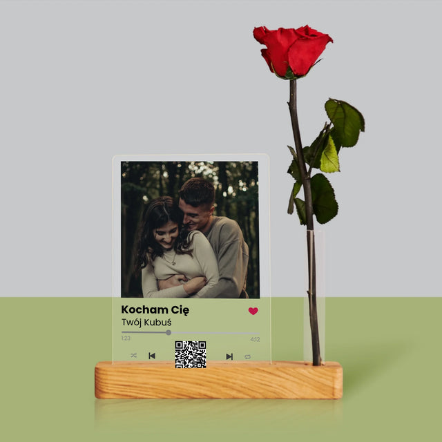 Zdjęcie i Podpis: Spotify z Kodem Qr - Wydruk Na Szkle Akrylowym z Różą