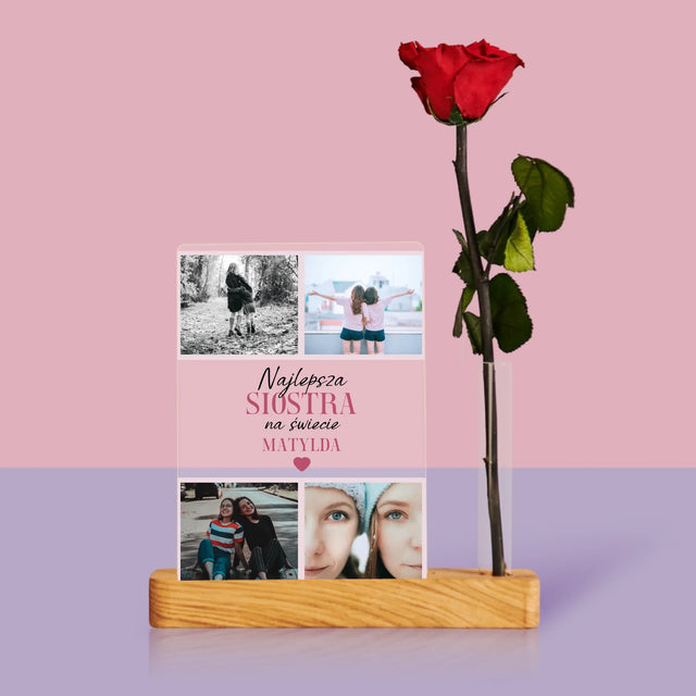 Fotokolaż: Najlepsza Siostra - Wydruk Na Szkle Akrylowym z Różą