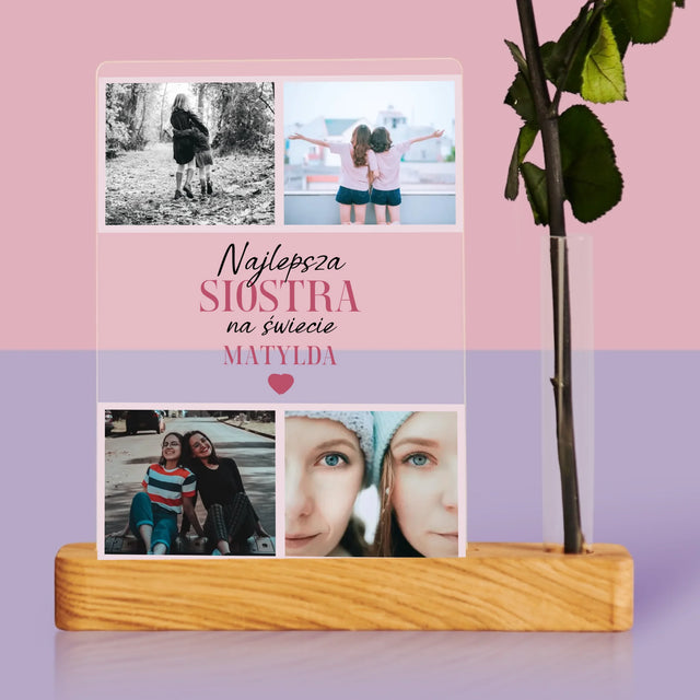 Fotokolaż: Najlepsza Siostra - Wydruk Na Szkle Akrylowym z Różą