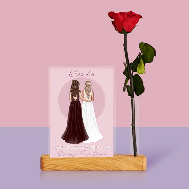 Kreator Postaci: Najlepsza Świadkowa - Wydruk Na Szkle Akrylowym z Różą