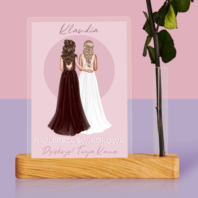 Kreator Postaci: Najlepsza Świadkowa - Wydruk Na Szkle Akrylowym z Różą