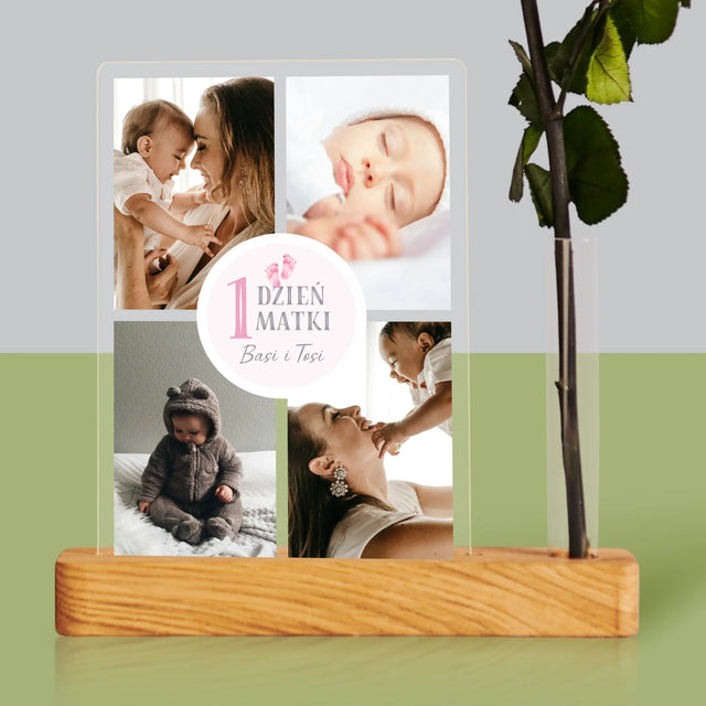 Fotokolaż: Pierwszy Dzień Matki - Wydruk Na Szkle Akrylowym z Różą