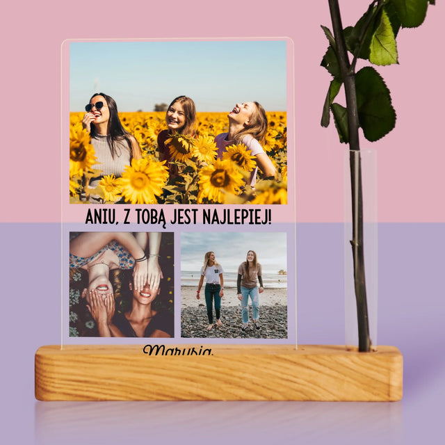 Fotokolaż: Najlepsze Przyjaciółki - Wydruk Na Szkle Akrylowym z Różą