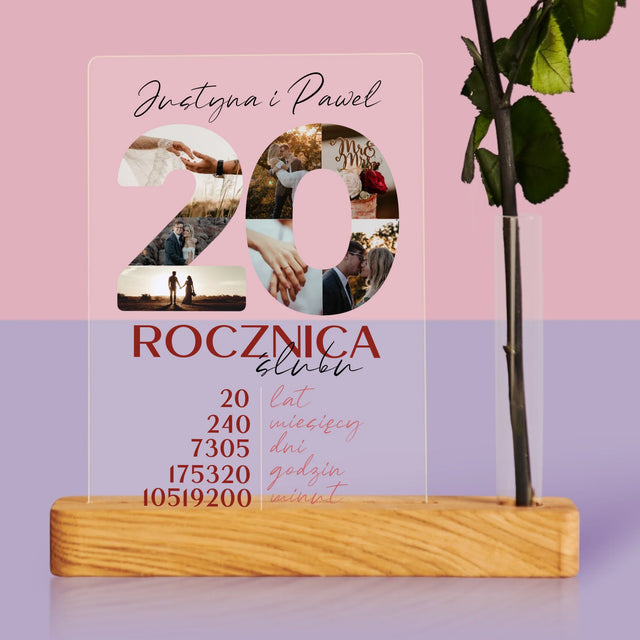 Słowo Ze Zdjęć: 20 Rocznica Ślubu - Wydruk Na Szkle Akrylowym z Różą