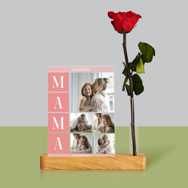 Fotokolaż: Najlepsza Mama - Wydruk Na Szkle Akrylowym z Różą