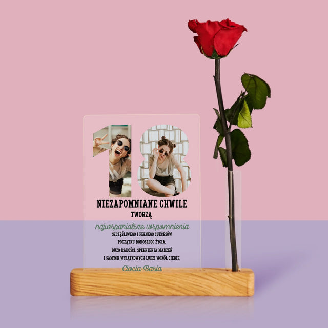 Słowo Ze Zdjęć: 18 Urodziny - Wydruk Na Szkle Akrylowym z Różą